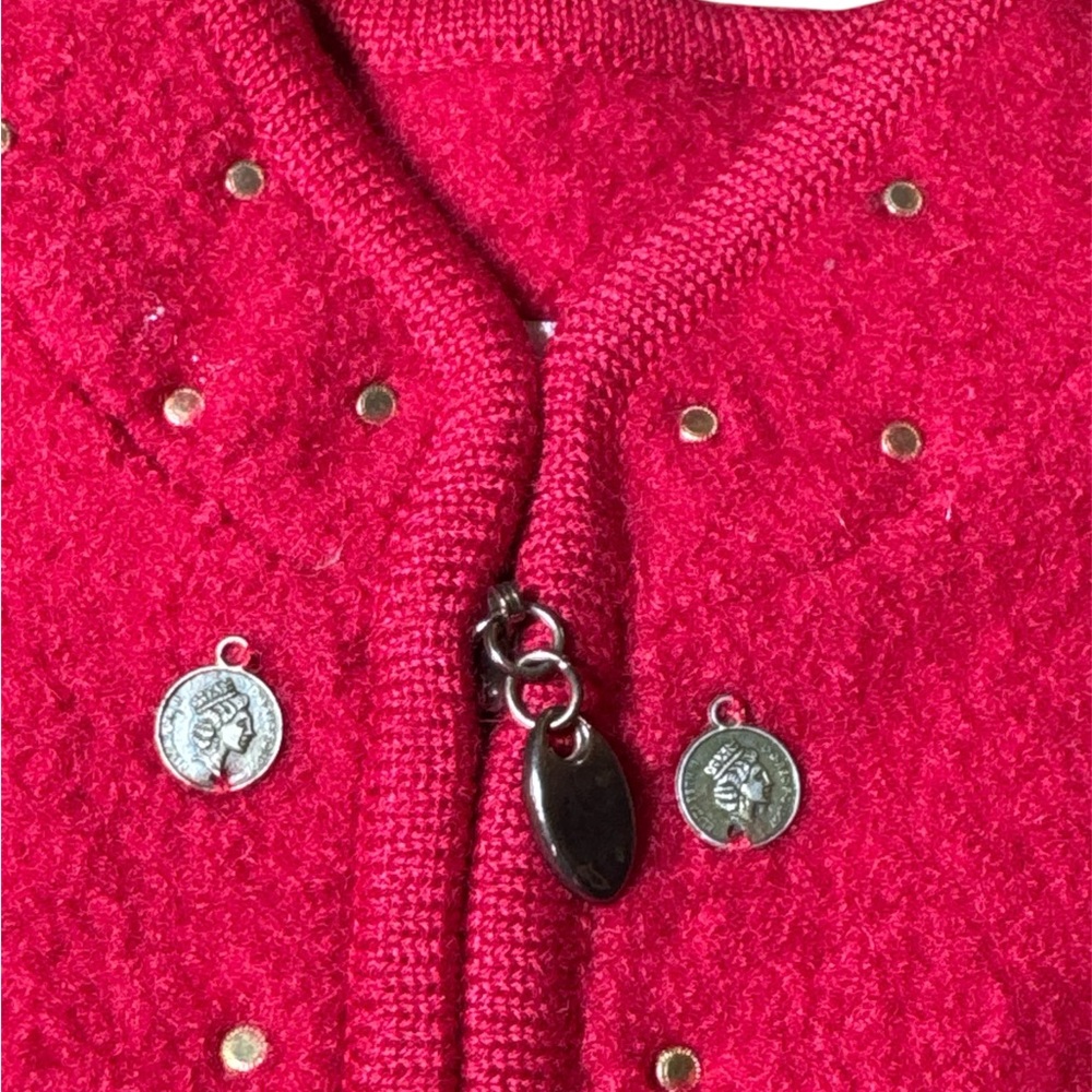Vintage Red Boiled Wool Ethnic Indian Elephant Christmas Sweater XL - Picture 3 of 5